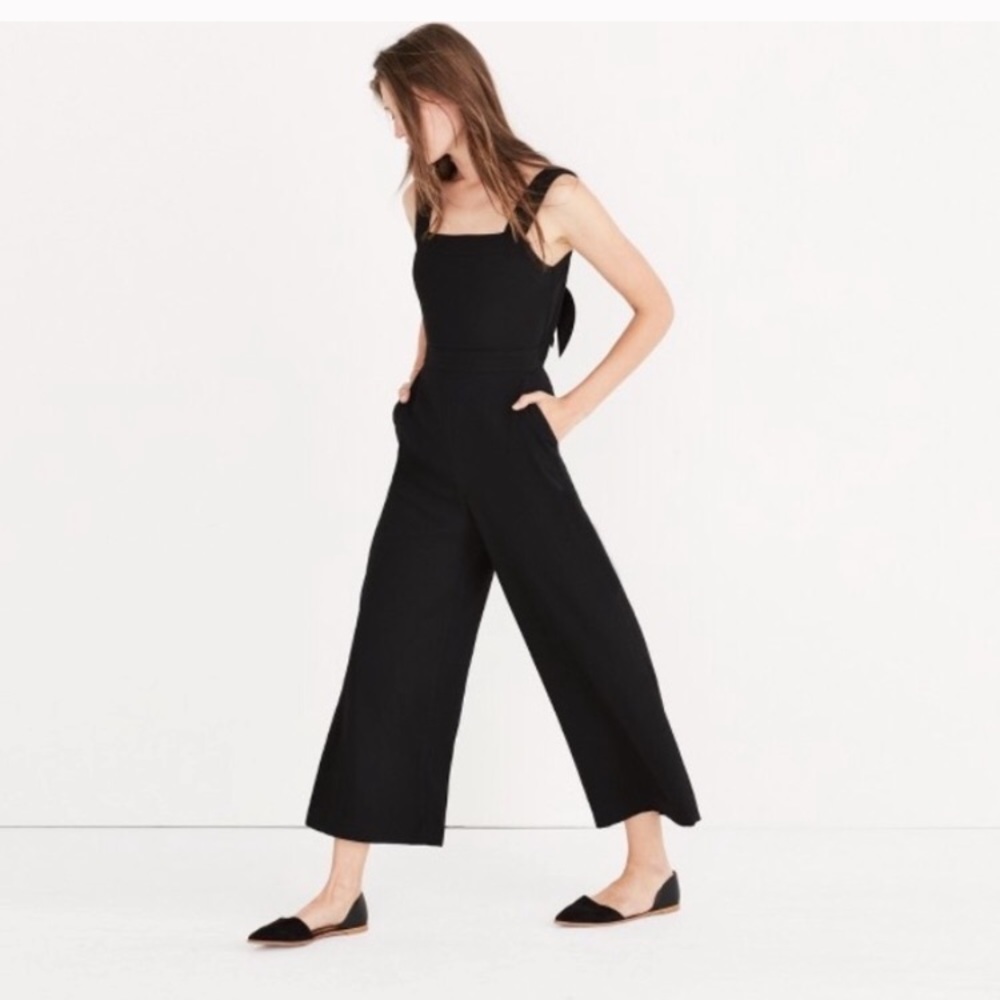 Madewell wide leg apron bow back jumpsuit
